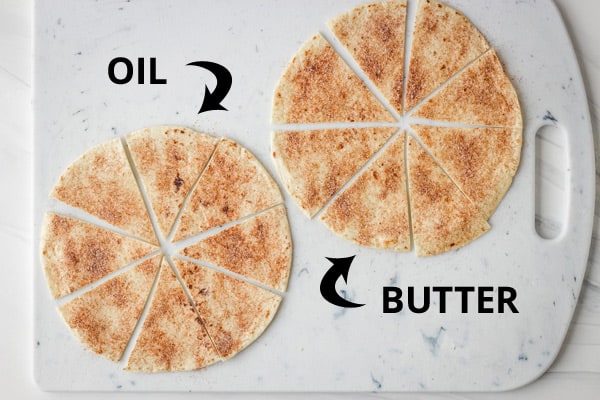 Tortillas on a cutting board.