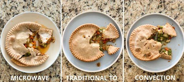 3 cooked pot pies on plates