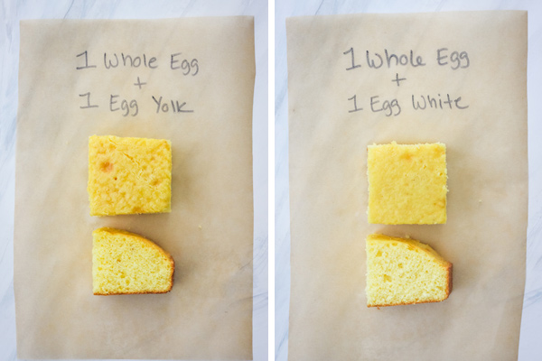 Cake slices on parchment paper.