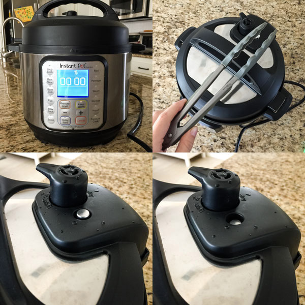 Collage of the steps to release pressure from the instant pot