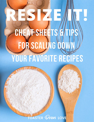 Resize Your Recipes Ebook Cover with eggs, whisk, and flour in a bowl.