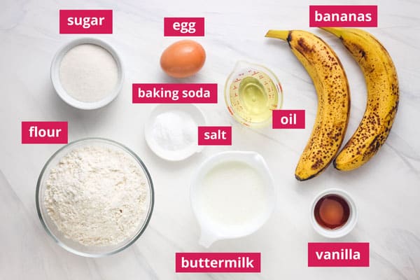 Recipe ingredients arranged on a counter with labels.
