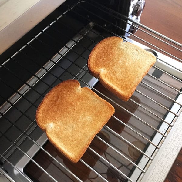 Two slices of toast in a breville smart oven pro.