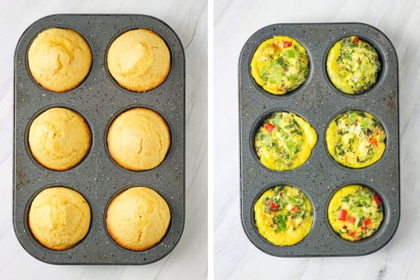 Corn muffins and egg muffins baked in casaware muffin tin.