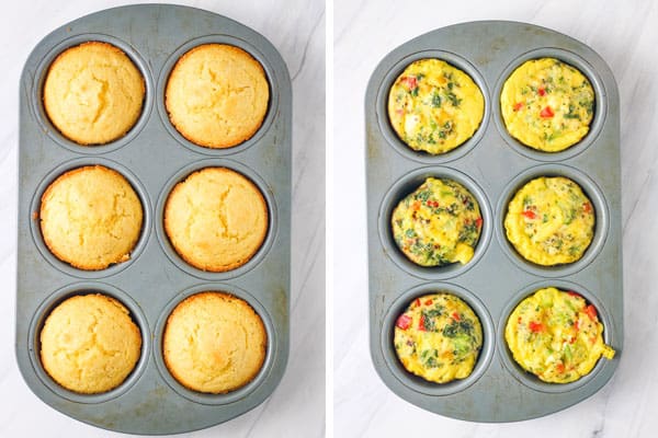 Overhead view of muffins baked in chicago metallic muffin pan.