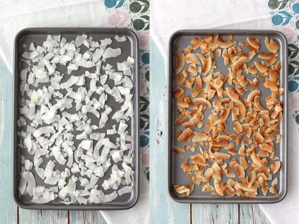 Flake coconut raw and toasted.