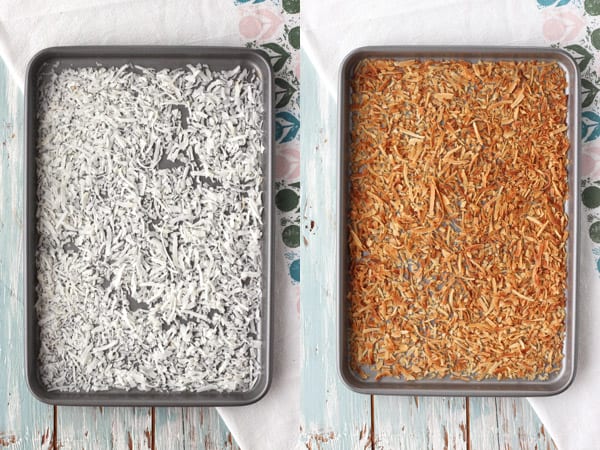 Unsweetened coconut raw and toasted.