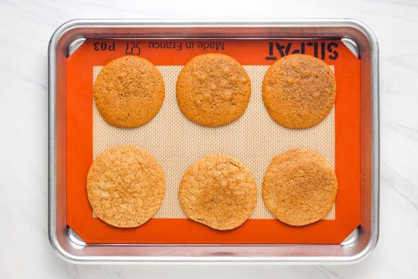 Overhead view of flat cookies that spread too much.