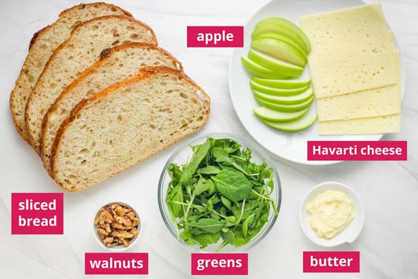 Ingredients arranged on a table and labeled.