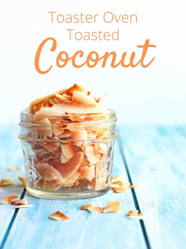 Toasted coconut flakes in a small mason jar.