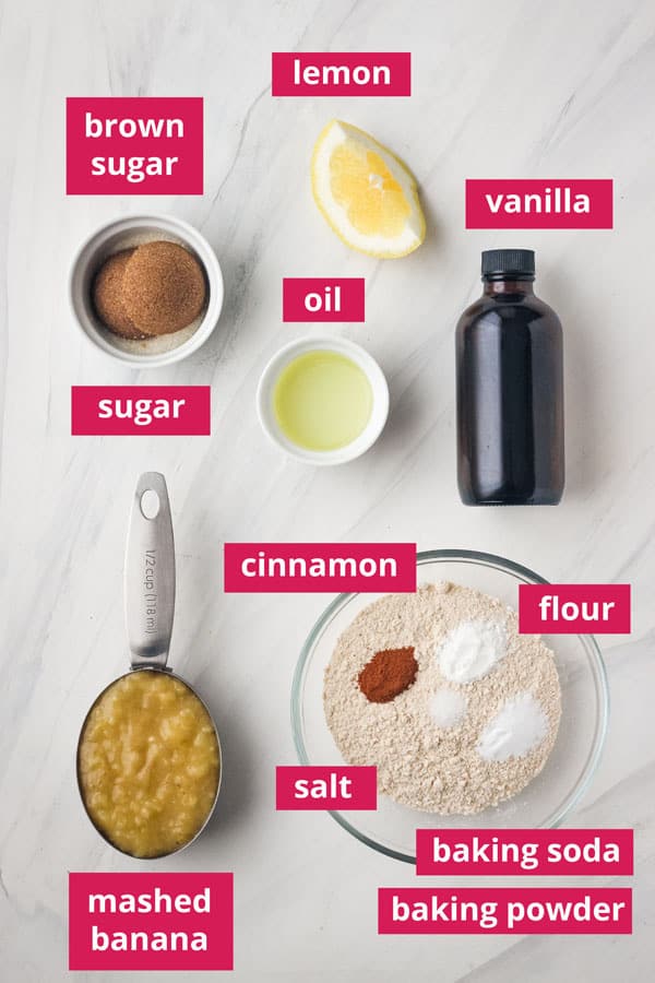 Recipe ingredients arranged on a counter with labels.