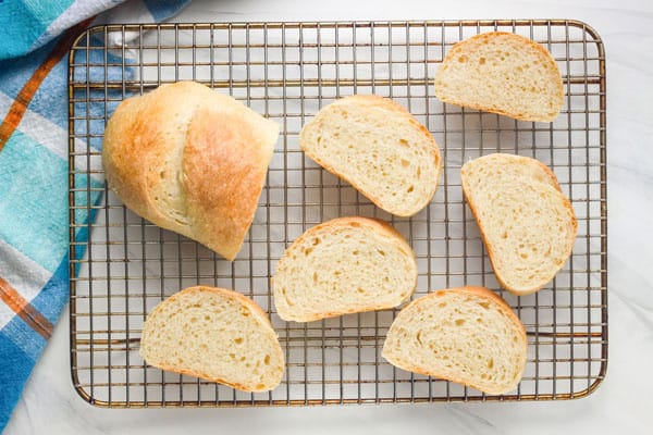 Small bread loaf made without sugar cut into slices.