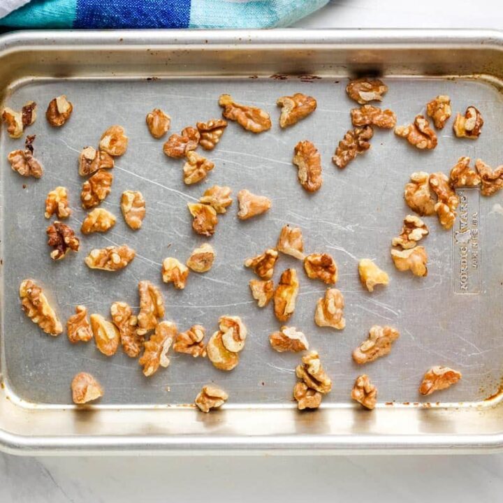 Small pan of toasted walnuts.